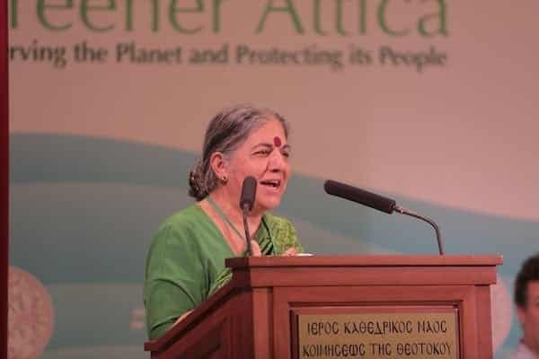 Dr. Vandana Shiva addresses the symposium, calling for protection of the world's sacred waters, and also of the farmers who enable us to have sacred bread Dr. Vandana Shiva addresses the symposium, calling for protection of the world's sacred waters, and also of the farmers who enable us to have sacred bread
